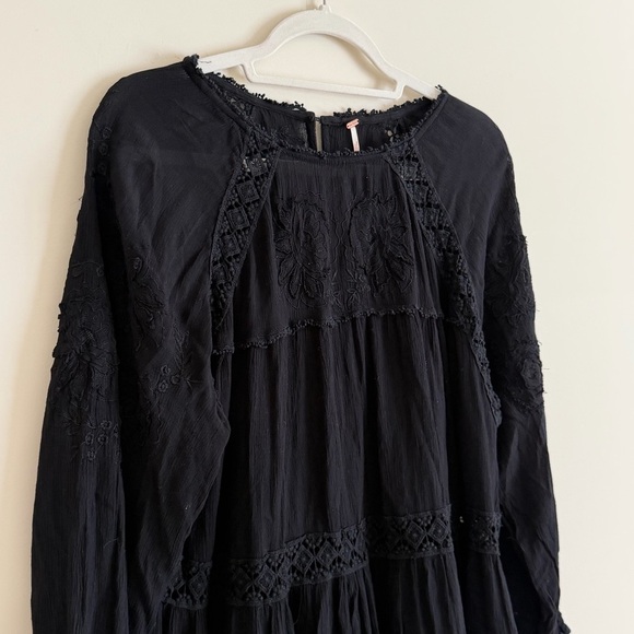 Free People Piece of Your Heart Embroidered Long Sleeve Mini Dress Black Size S - Picture 6 of 14